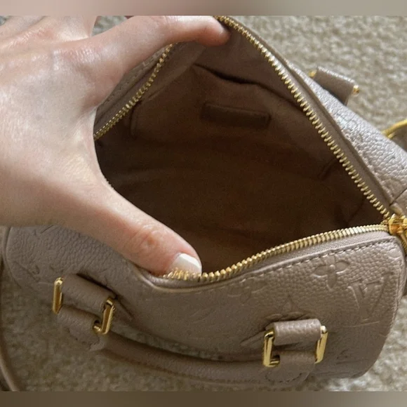 Cross-Body Taupe Satchel with Gold Accents - Picture 9 of 13